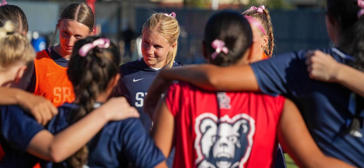 Santa Rosa&rsquo;s forward Katie Curran is thoughtful during a huddle before the second half against American River College on Tuesday, Oct. 15, 2024. Nathan Kaito Morris