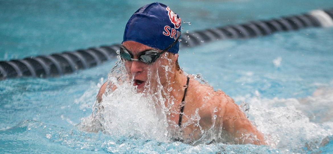 Freshman Natascha Deadman swims the breaststroke leg at the NorCal Relays meet. Photo: Mindy Breslin